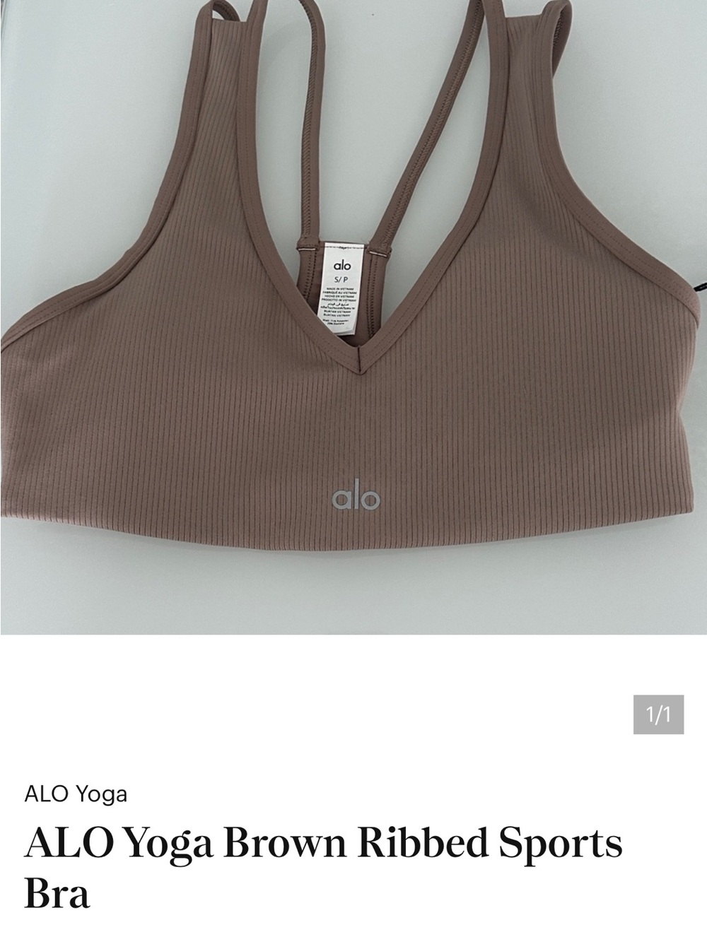 ALO Yoga Ribbed V‑Neck Sports Bra — Tan/Brown